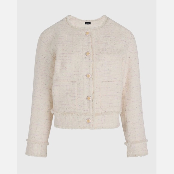 Express Women's Fringe Tweed Novelty Button Oversized Cropped Jacket Size S - Picture 1 of 9